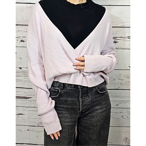 #008 Leith Soft Lilac Cotton-Wool Slouchy Deep V-Neck Sweater | Med